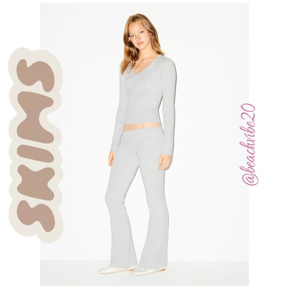 SKIMS Cotton Jersey Foldover Pant Light Heather Grey Medium NWOT - Picture 2 of 5